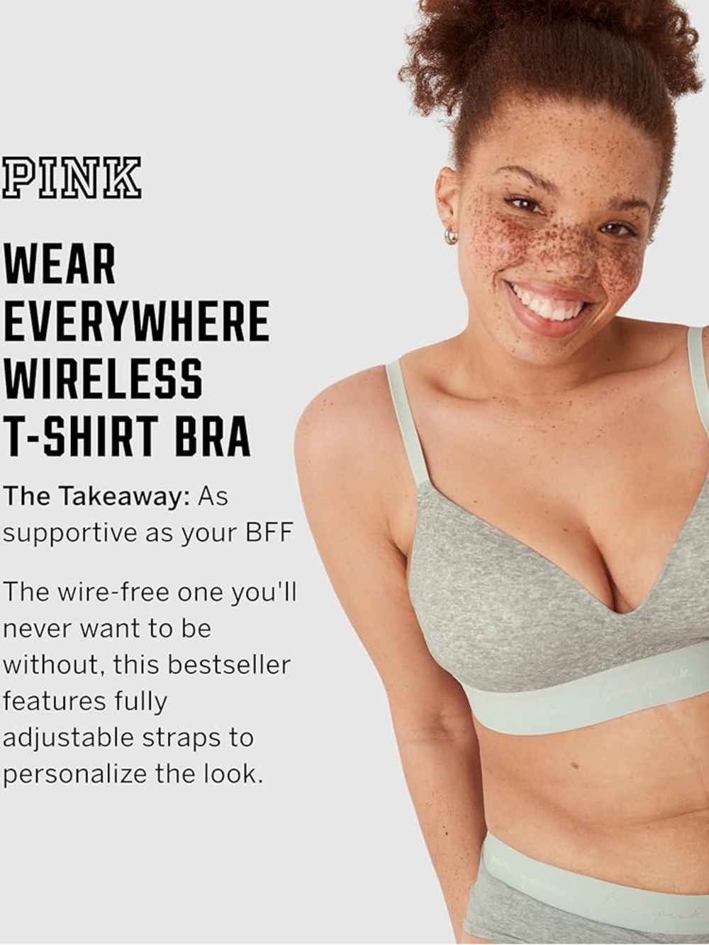 Gray 40DD PINK Wear Everywhere Wireless T-Shirt Bra - Grey